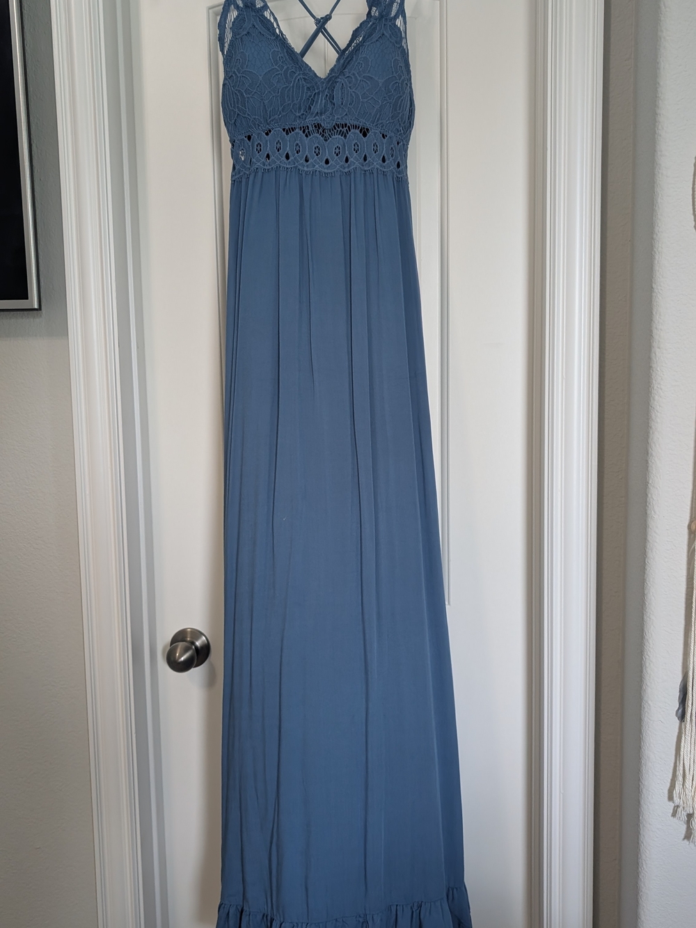 Pink Lily Blue Crochet Bust Maxi Dress